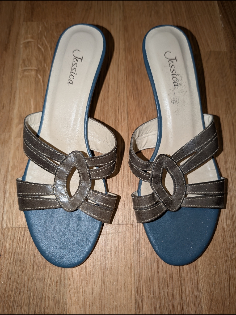 Vintage Jessica Leather Sandals With Mini Wood Heel